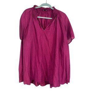 Lane Bryant Top WOmen 26 Pink Striped Metallic Boho Western Ruffle Feminine 80s